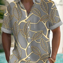 Men's Plus Size Tropical Leaf Hawaiian Shirt - Breathable Fabric, Ideal for Beach Vacations & Summer Events