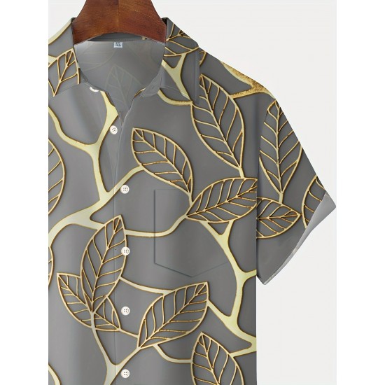 Men's Plus Size Tropical Leaf Hawaiian Shirt - Breathable Fabric, Ideal for Beach Vacations & Summer Events