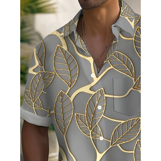 Men's Plus Size Tropical Leaf Hawaiian Shirt - Breathable Fabric, Ideal for Beach Vacations & Summer Events