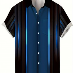 Plus Size Men's Trendy Stripe Print Short Sleeve Button Up Lapel Shirt For Summer Daily, Perfect For Holiday Resort Dress, Stylish Collared Top