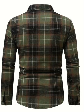 Plus Size Men's Plaid Shirt Oversized Long Sleeve Shirt For Fall Winter, Men's Clothing