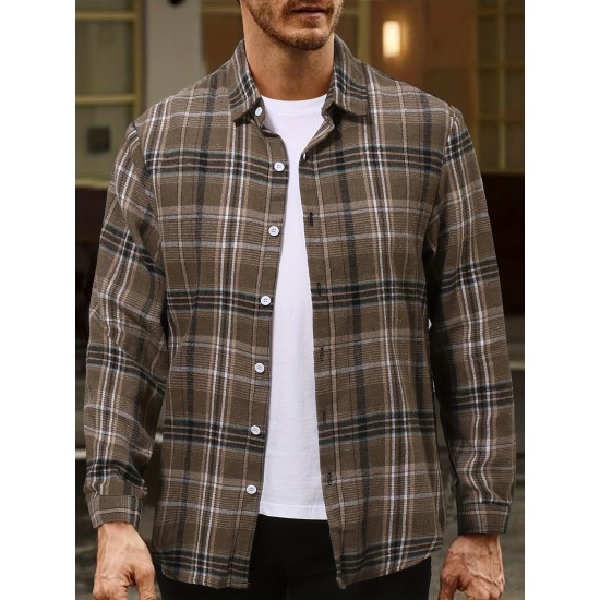 Plus Size Men's Plaid Shirt Oversized Long Sleeve Shirt For Fall Winter, Men's Clothing