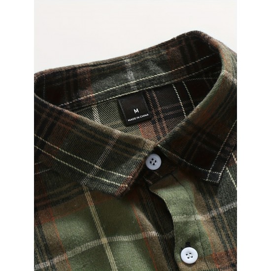 Plus Size Men's Plaid Shirt Oversized Long Sleeve Shirt For Fall Winter, Men's Clothing