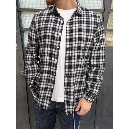 Plus Size Men's Plaid Shirt Oversized Long Sleeve Shirt For Fall Winter, Men's Clothing