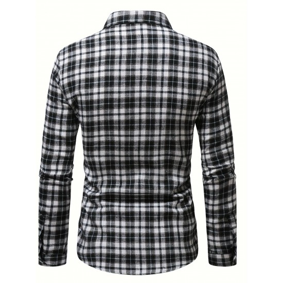 Plus Size Men's Plaid Shirt Oversized Long Sleeve Shirt For Fall Winter, Men's Clothing