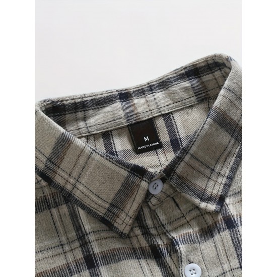 Plus Size Men's Plaid Shirt Oversized Long Sleeve Shirt For Fall Winter, Men's Clothing