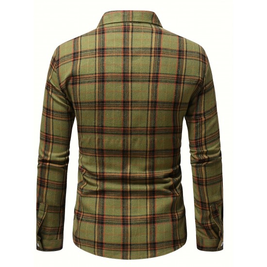 Plus Size Men's Plaid Shirt Oversized Long Sleeve Shirt For Fall Winter, Men's Clothing