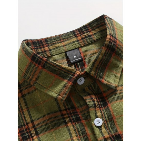 Plus Size Men's Plaid Shirt Oversized Long Sleeve Shirt For Fall Winter, Men's Clothing