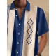 Plus Size Retro Bowling Geometric Graphic Print Short Sleeve Buttons Pocket Men's Shirt