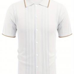 1pc Men'S Casual Knit Polo Shirt - Polyester Short Sleeve Lapel Collar, Slight Stretch Solid Color, Button Down Beach Top for Spring/Summer/Fall, Plus Size