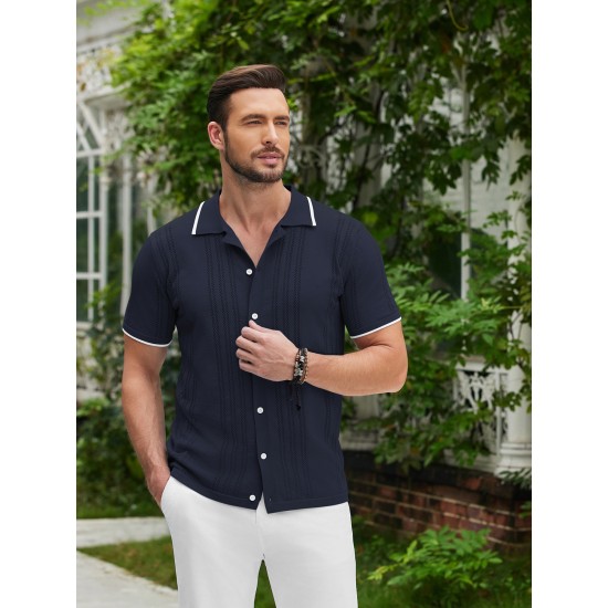 1pc Men'S Casual Knit Polo Shirt - Polyester Short Sleeve Lapel Collar, Slight Stretch Solid Color, Button Down Beach Top for Spring/Summer/Fall, Plus Size