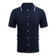 1pc Men'S Casual Knit Polo Shirt - Polyester Short Sleeve Lapel Collar, Slight Stretch Solid Color, Button Down Beach Top for Spring/Summer/Fall, Plus Size