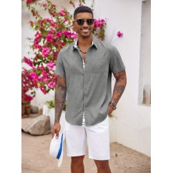 Men's Short Sleeve Casual Shirts Summer Beach Shirts Button Down Shirts Vacation Wedding Shirts with Pocket