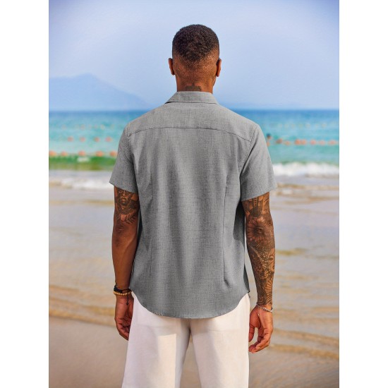 Men's Short Sleeve Casual Shirts Summer Beach Shirts Button Down Shirts Vacation Wedding Shirts with Pocket