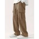 Men's Casual Cargo Pants with Drawstring Waist - Stretch Corduroy, Flap Pockets for Outdoor & Work