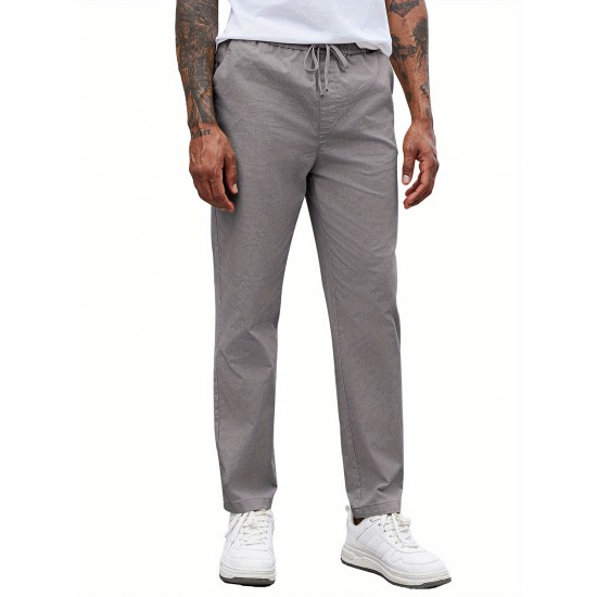 Men'S Cotton Blend Jogger Pants, Casual Drawstring Trousers, Skinny Fit, with Pockets, Slight Stretch, for All-Season Wear, Weekend Casual Style