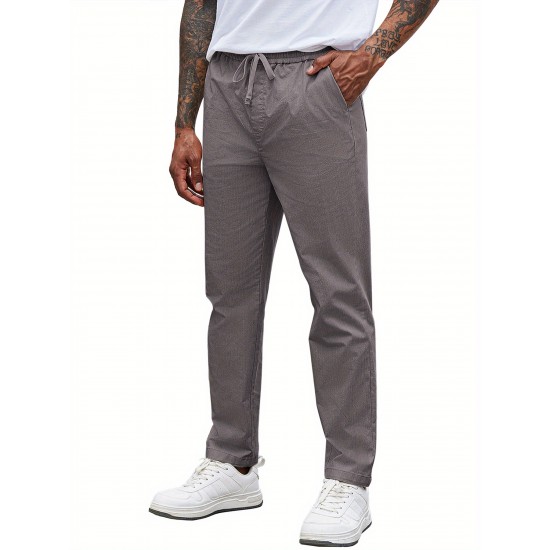 Men'S Cotton Blend Jogger Pants, Casual Drawstring Trousers, Skinny Fit, with Pockets, Slight Stretch, for All-Season Wear, Weekend Casual Style