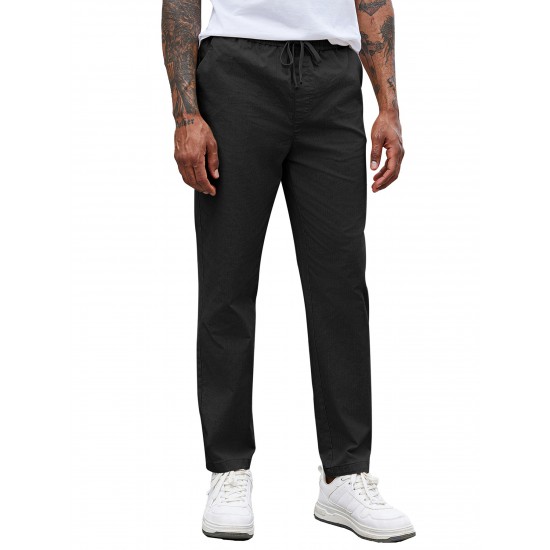 Men'S Cotton Blend Jogger Pants, Casual Drawstring Trousers, Skinny Fit, with Pockets, Slight Stretch, for All-Season Wear, Weekend Casual Style