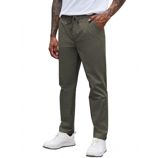 Men'S Cotton Blend Jogger Pants, Casual Drawstring Trousers, Skinny Fit, with Pockets, Slight Stretch, for All-Season Wear, Weekend Casual Style