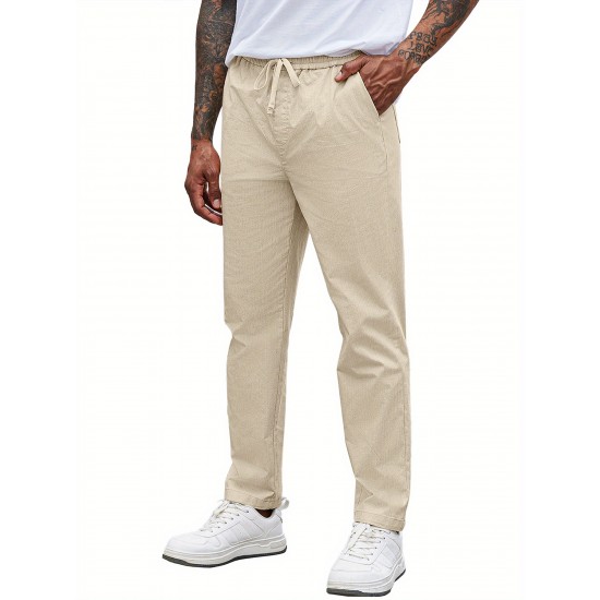 Men'S Cotton Blend Jogger Pants, Casual Drawstring Trousers, Skinny Fit, with Pockets, Slight Stretch, for All-Season Wear, Weekend Casual Style