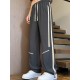 Men's Ice Silk Cool Quality Casual Pants With Elastic Waist, Trendy Versatile Striped Trousers