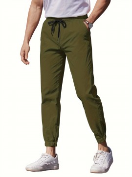 Mens Comfy Stretch Joggers - Elastic Drawstring Waist, Chino Cargo Pockets, Hiking Outdoor Track Sweatpants for Casual Daily Wear - Breathable, Soft, Quick-Drying Fabric