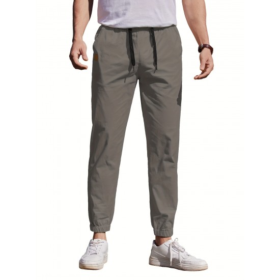 Mens Comfy Stretch Joggers - Elastic Drawstring Waist, Chino Cargo Pockets, Hiking Outdoor Track Sweatpants for Casual Daily Wear - Breathable, Soft, Quick-Drying Fabric