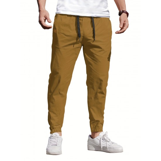 Mens Comfy Stretch Joggers - Elastic Drawstring Waist, Chino Cargo Pockets, Hiking Outdoor Track Sweatpants for Casual Daily Wear - Breathable, Soft, Quick-Drying Fabric