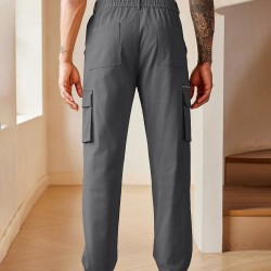 Men's Casual Cargo Pants Relaxed Fit Elastic Waist Work Pant Athletic Jogger Sweatpants with Multi Pockets