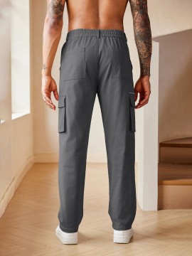 Men's Casual Cargo Pants Relaxed Fit Elastic Waist Work Pant Athletic Jogger Sweatpants with Multi Pockets