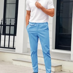 Mens Chinos Slim Fit Pants Flat Front Stretch Skinny Tapered Dress Pants Comfort Casual Solid Trousers