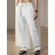 Men'S Casual Linen-Style Pants, Polyester, Loose Fit, Solid Color, Slight Stretch, with Drawstring Waist, for All-Season Weekend Casual Wear