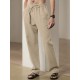 Men'S Casual Linen-Style Pants, Polyester, Loose Fit, Solid Color, Slight Stretch, with Drawstring Waist, for All-Season Weekend Casual Wear