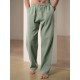 Men'S Casual Linen-Style Pants, Polyester, Loose Fit, Solid Color, Slight Stretch, with Drawstring Waist, for All-Season Weekend Casual Wear