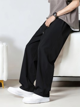 Summer Wear Men's Solid Color Slacks with Drawstring and Pockets