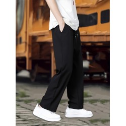 Men's Fashionable Plain Casual Pants, Comfortable Version, Elastic Waist With Drawstring Pants, Suitable For Outdoor Activities Gifts