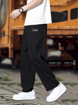 Men's Fashionable Plain Casual Pants, Comfortable Version, Elastic Waist With Drawstring Pants, Suitable For Outdoor Activities Gifts