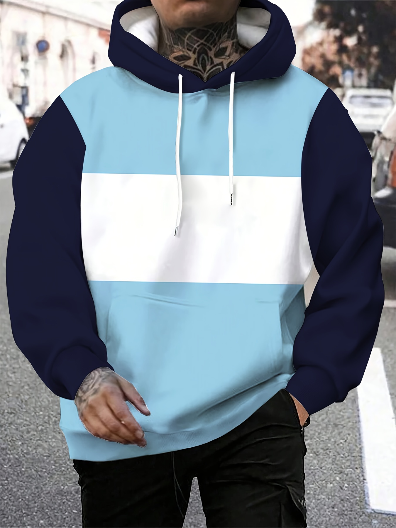 mens plus size   long sleeve hoodie casual stylish hooded pullover details 3