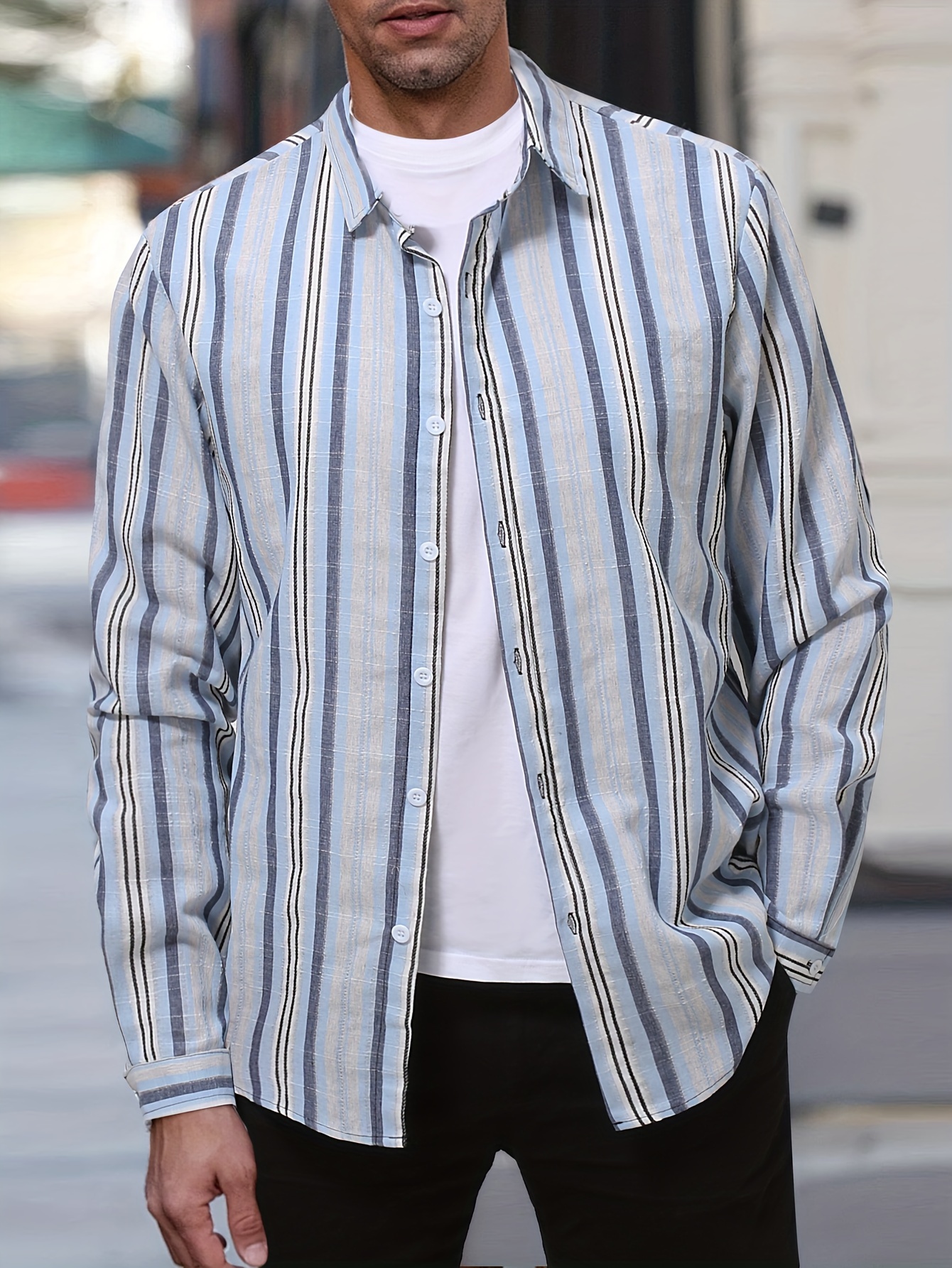 plus size mens   striped shirt   winter long sleeve shirt mens clothing details 0